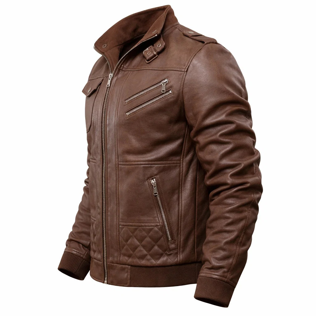 Men's Real Leather Bomber Jacket with Removable Hood – Leather Elegance