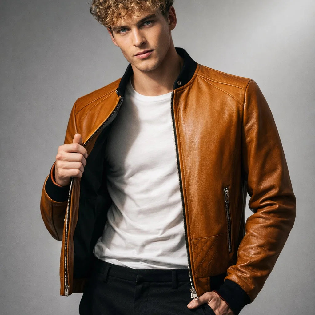 Men's Real Leather Slim Fit Biker Jacket – Donk