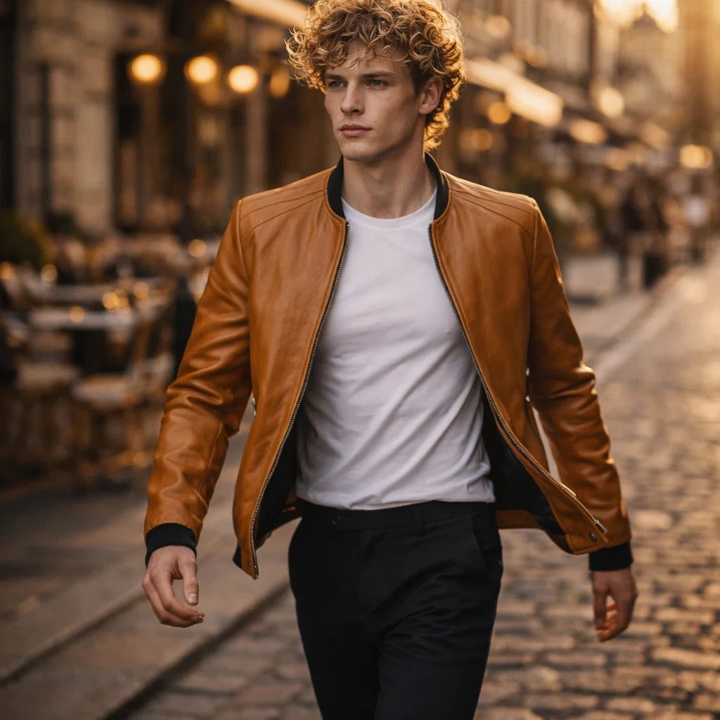 Men's Real Leather Slim Fit Biker Jacket – Donk