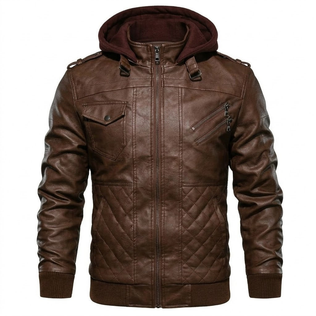 Men's Real Leather Bomber Jacket with Removable Hood – Leather Elegance
