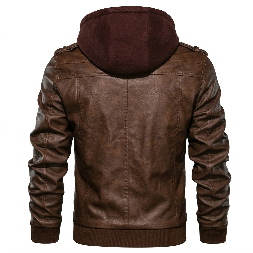 Men's Real Leather Bomber Jacket with Removable Hood – Leather Elegance
