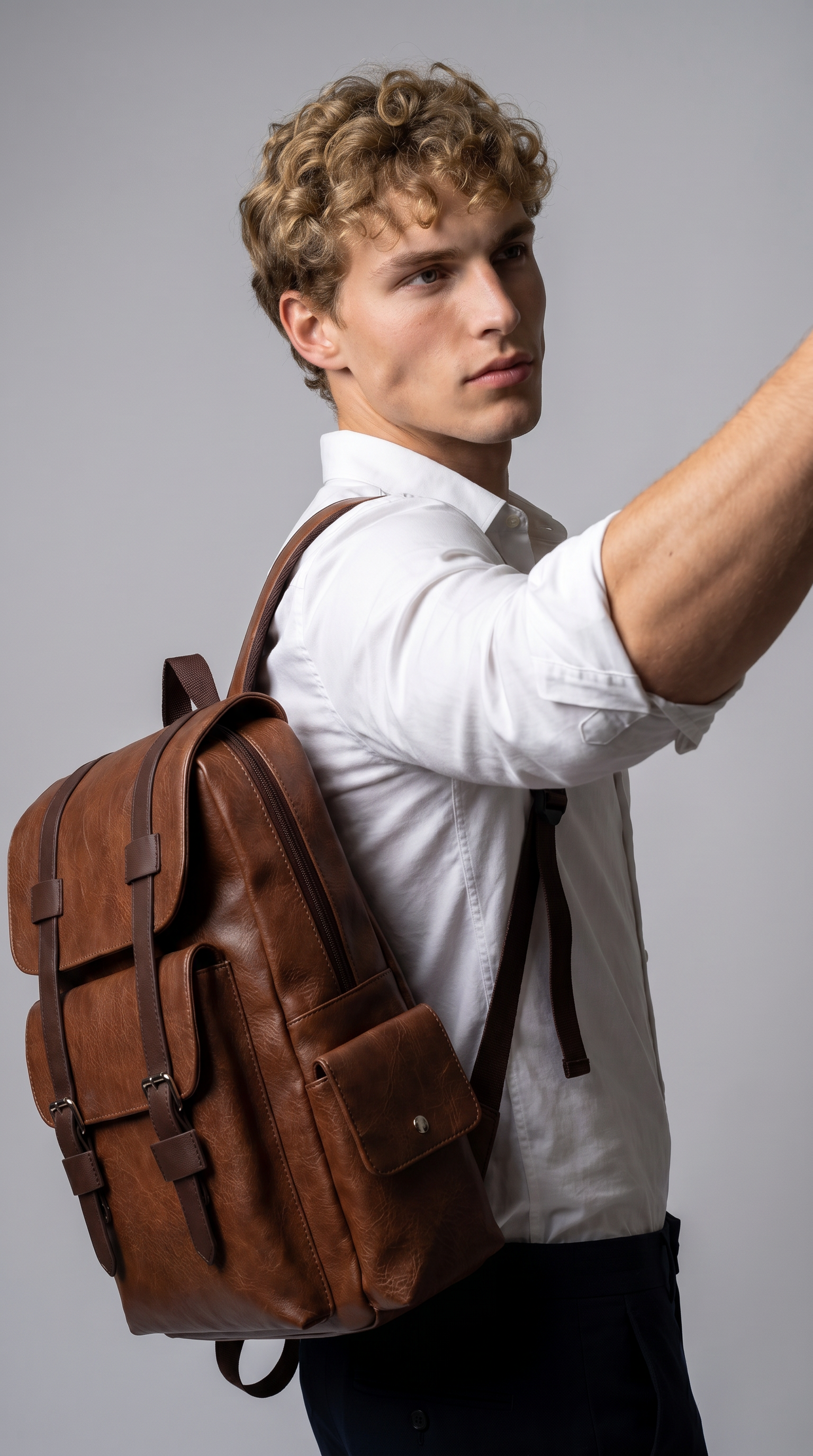 Men's Leather Backpack - Cluster