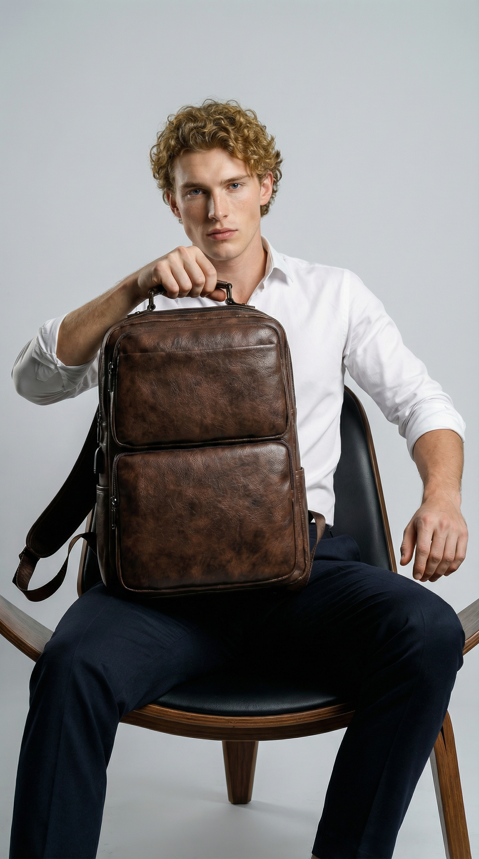 Men's Real Leather Backpack - Job Style