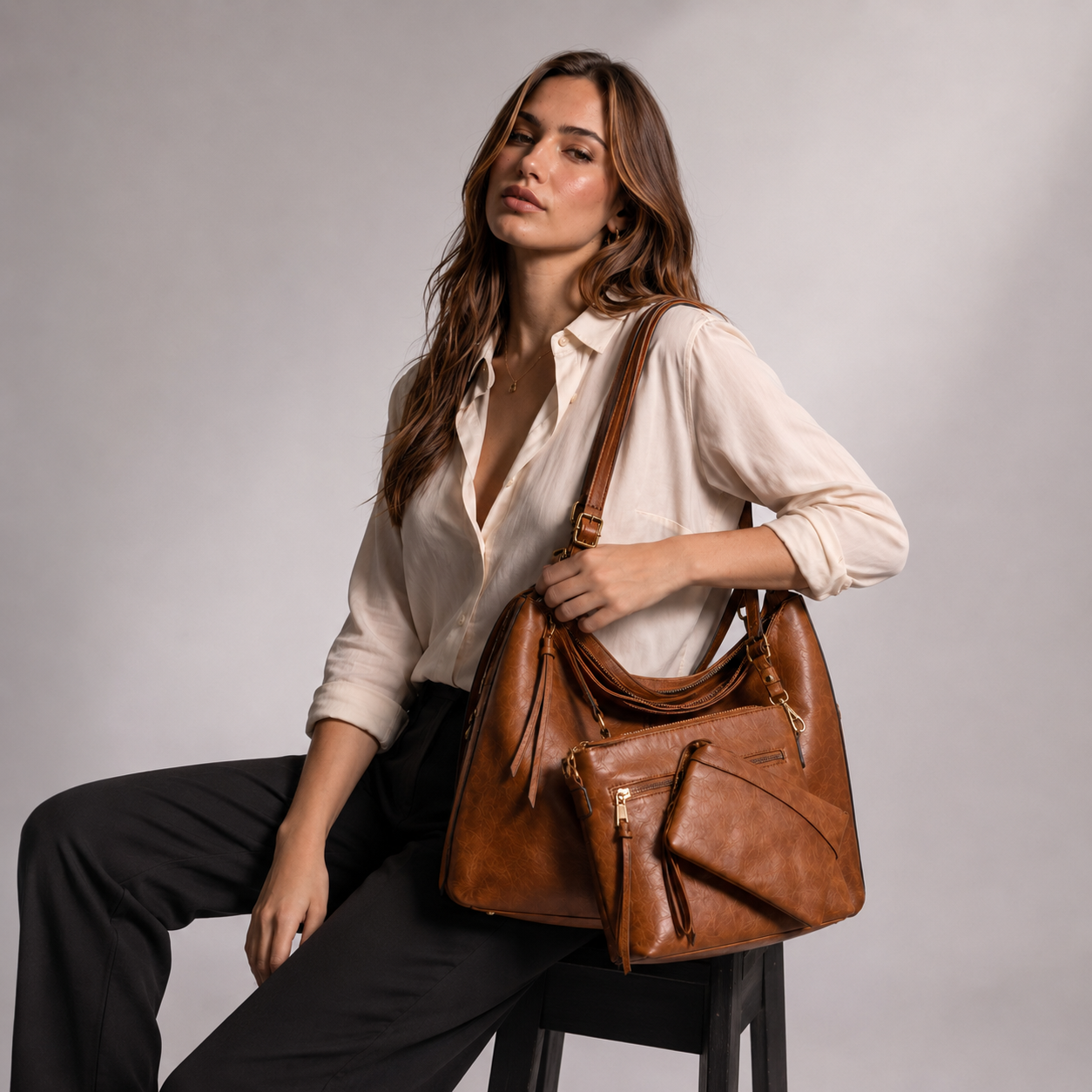Women's Leather Hobo Bag - Twins (3 in 1)