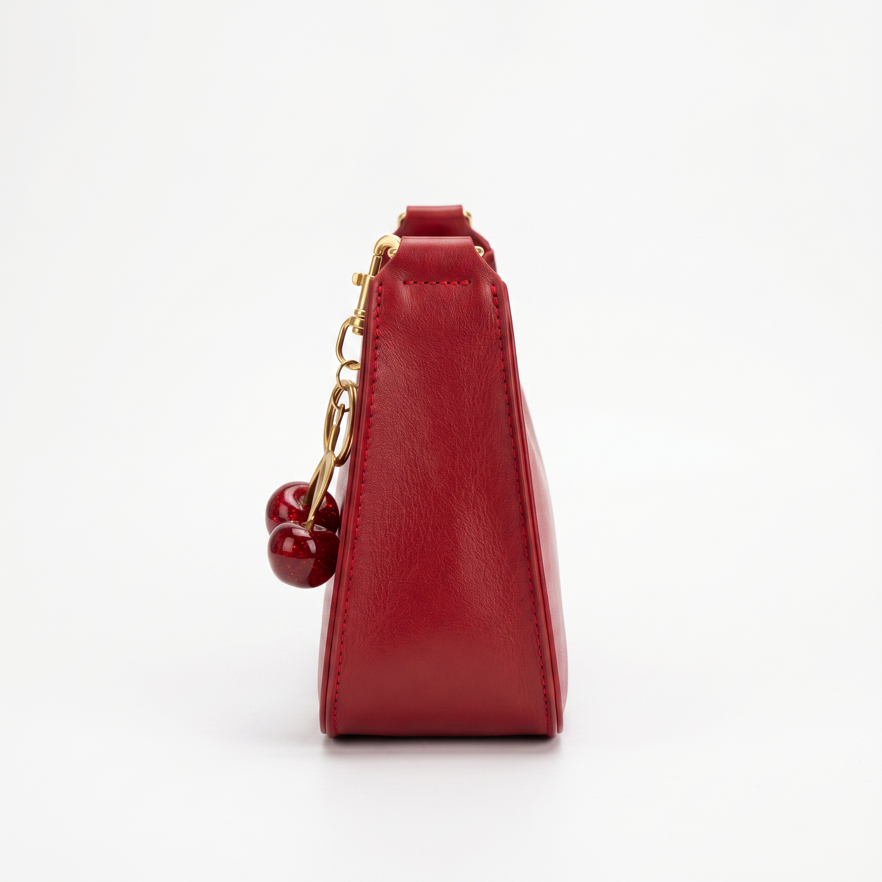 Women's Genuine Leather Hobo Bag - Cherry