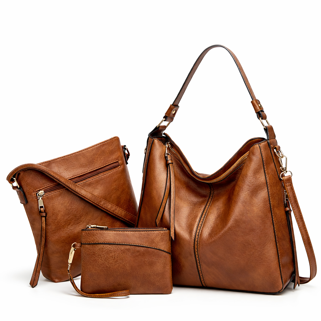 Women's Genuine Leather Messenger Bag - Twins