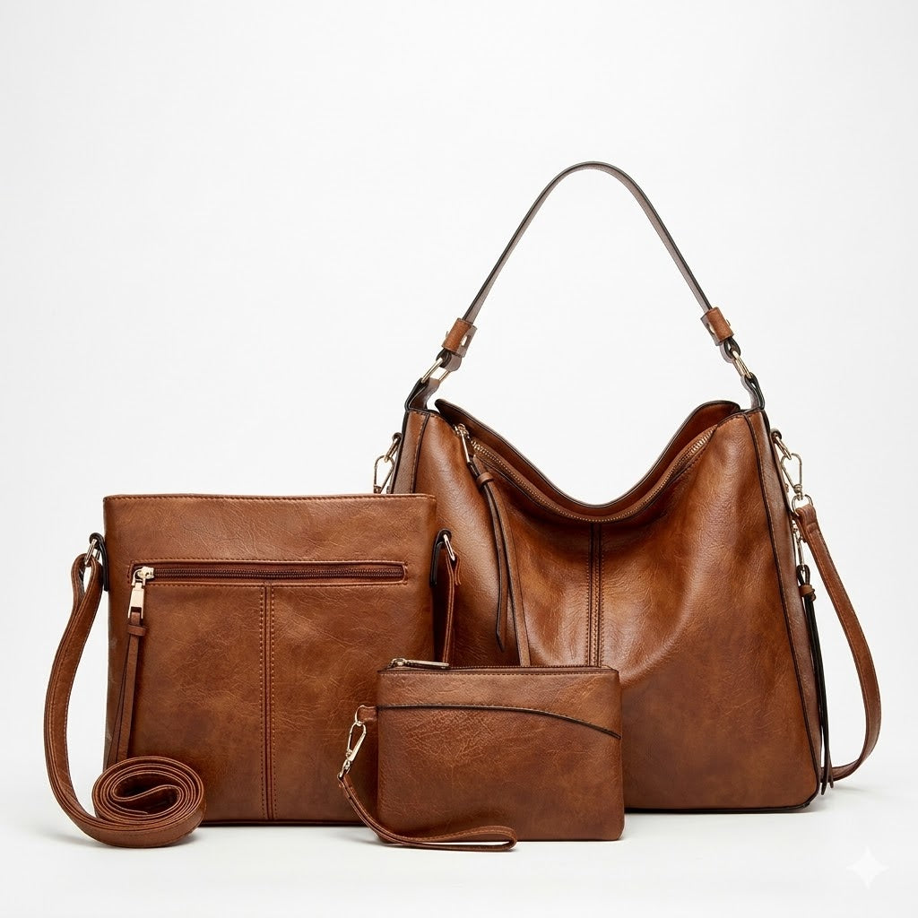 Women's Genuine Leather Messenger Bag - Twins