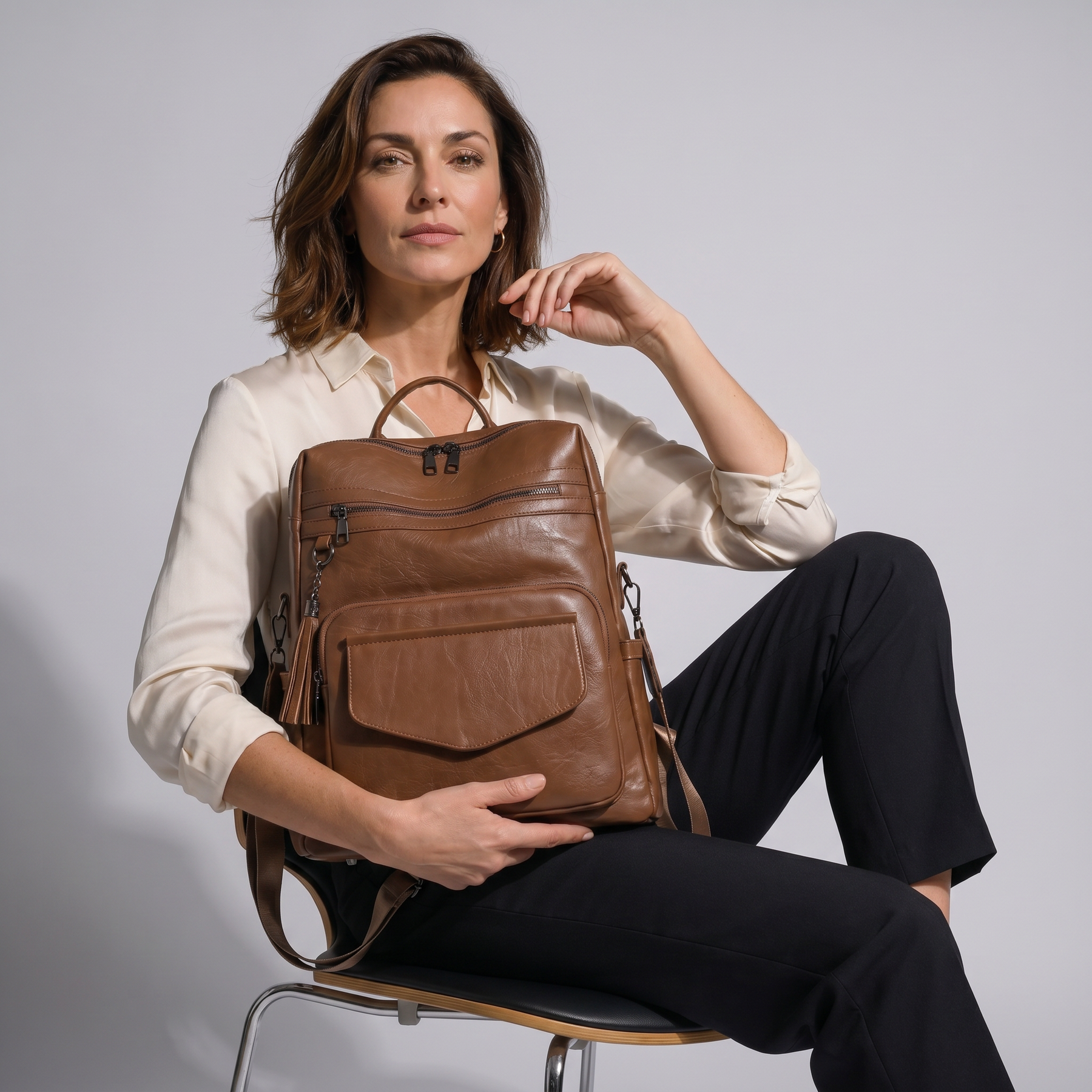 Women's Leather Backpack - Poly