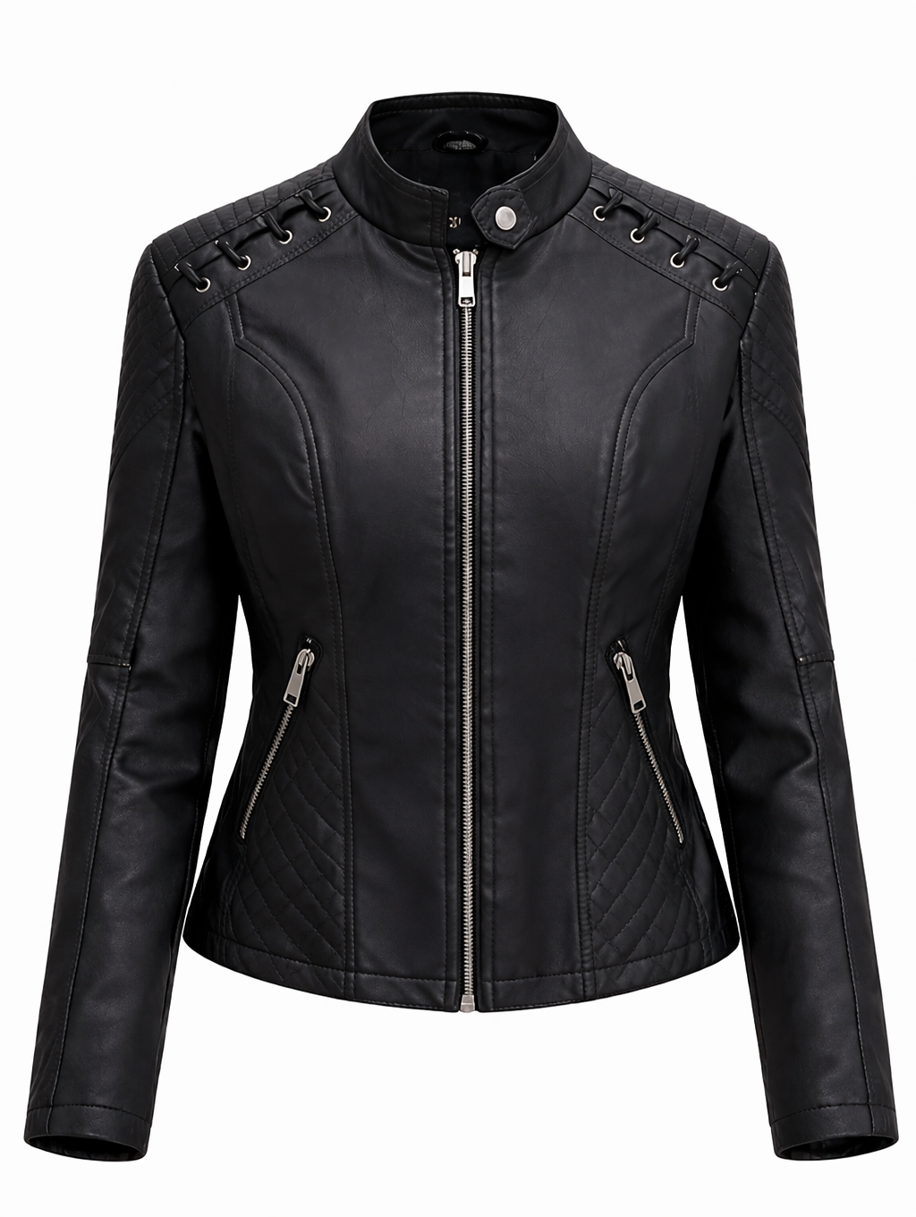 Women's Real Leather Quilted Biker Jacket – Voug