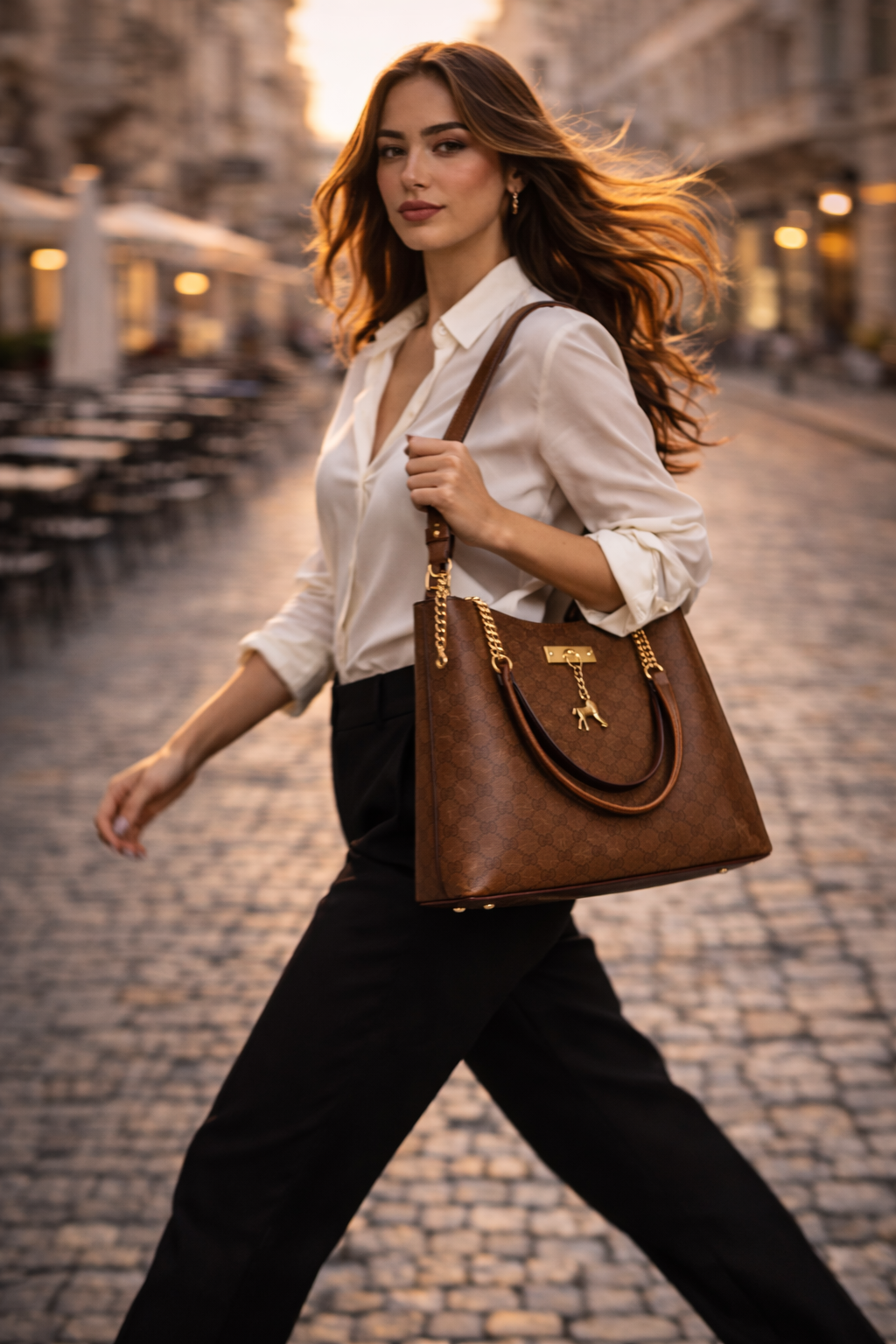 Women's Genuine Leather Messenger Bag - Camel - Kingsford