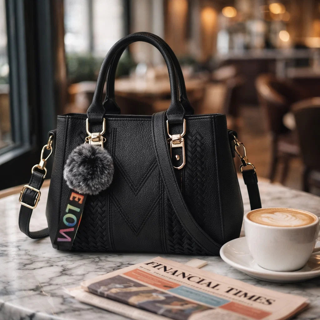 Women's Genuine Leather Top Handle Bag - Cherry