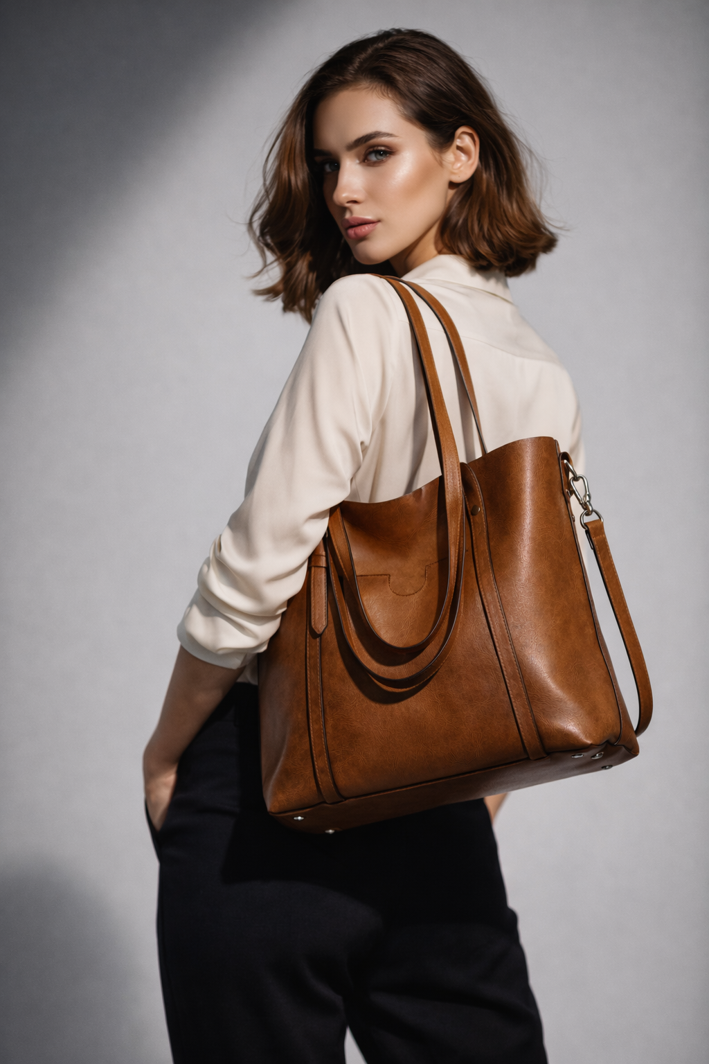 Women's Genuine Leather Messenger Bag - Elegant Woman