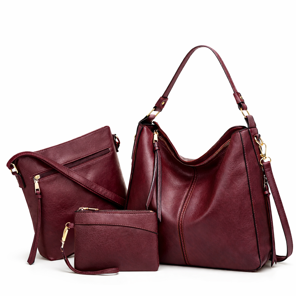 Women's Genuine Leather Messenger Bag - Twins
