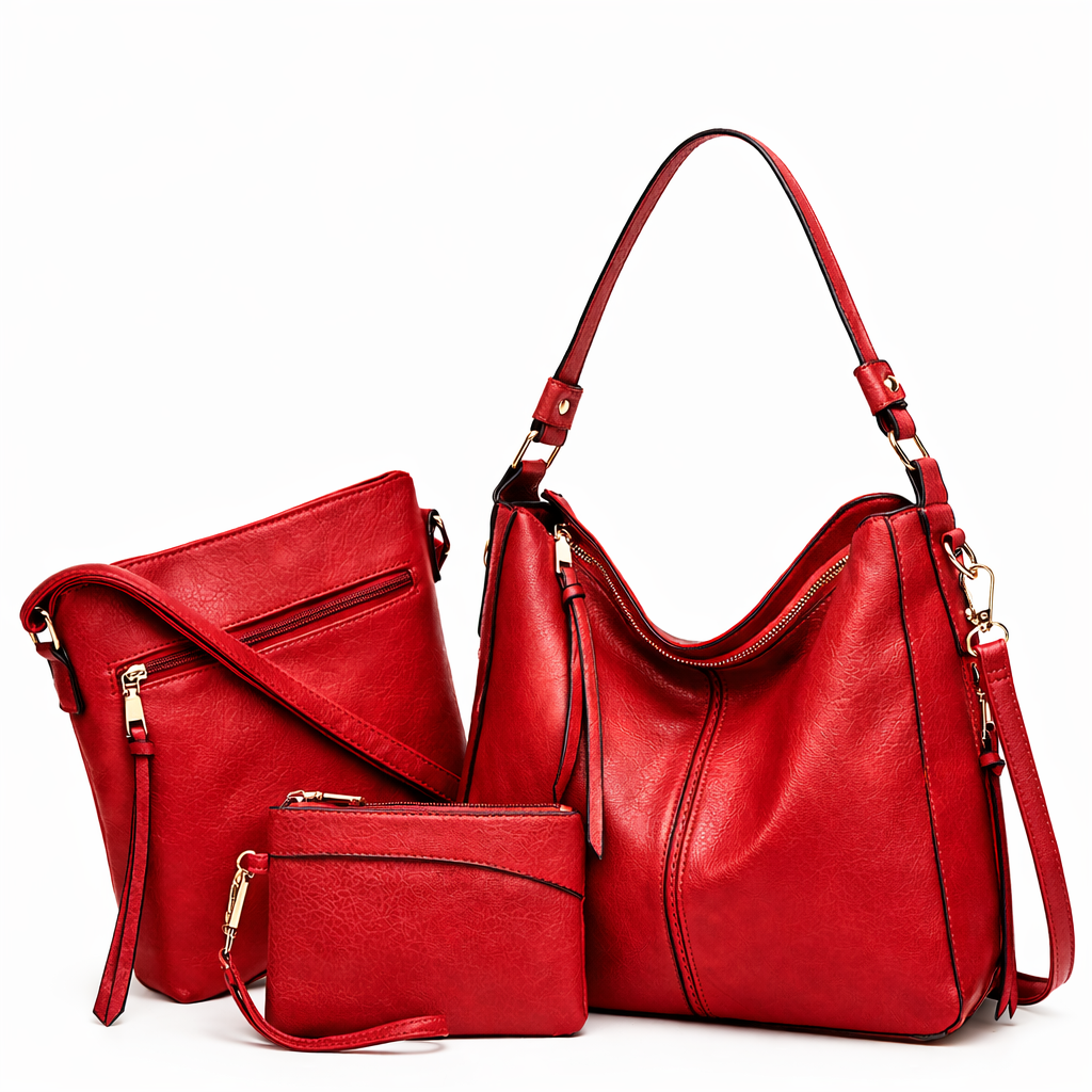 Women's Genuine Leather Messenger Bag - Twins