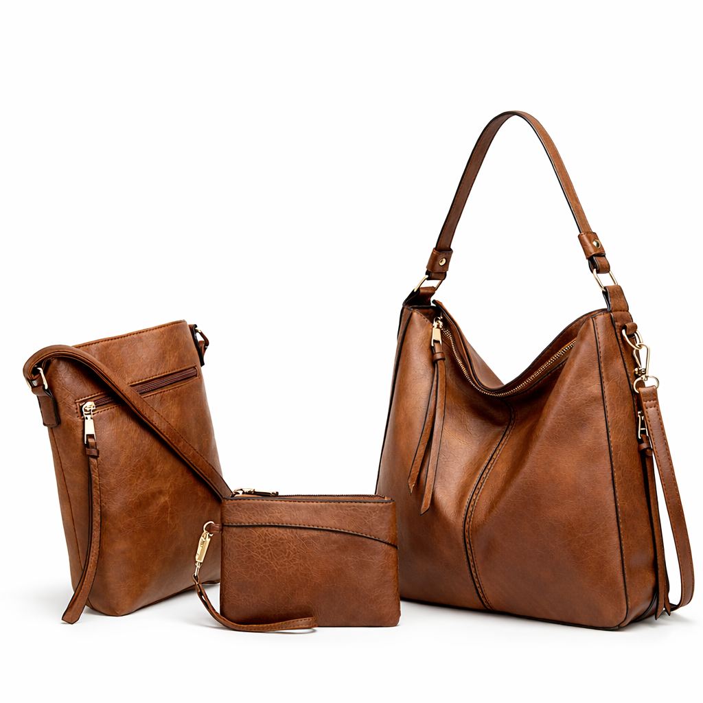 Women's Genuine Leather Messenger Bag - Twins