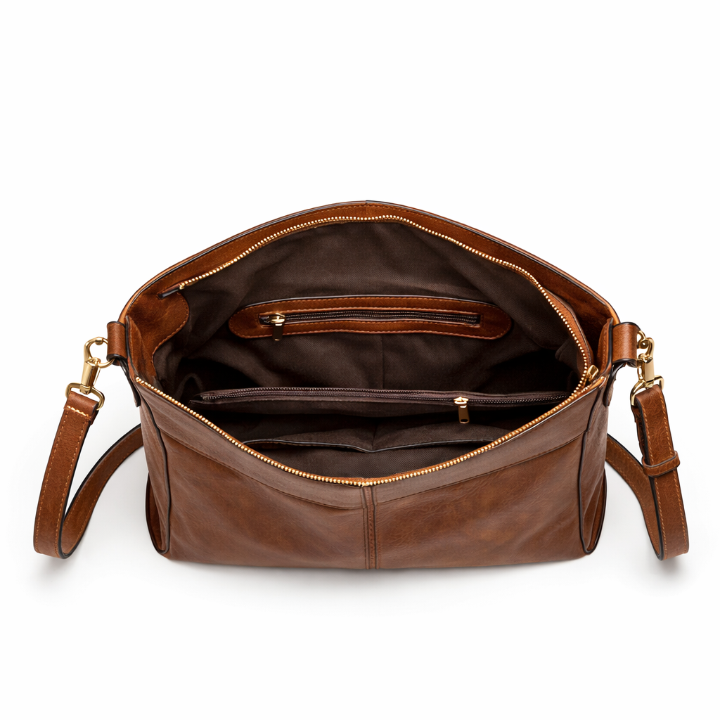 Women's Genuine Leather Messenger Bag - Twins
