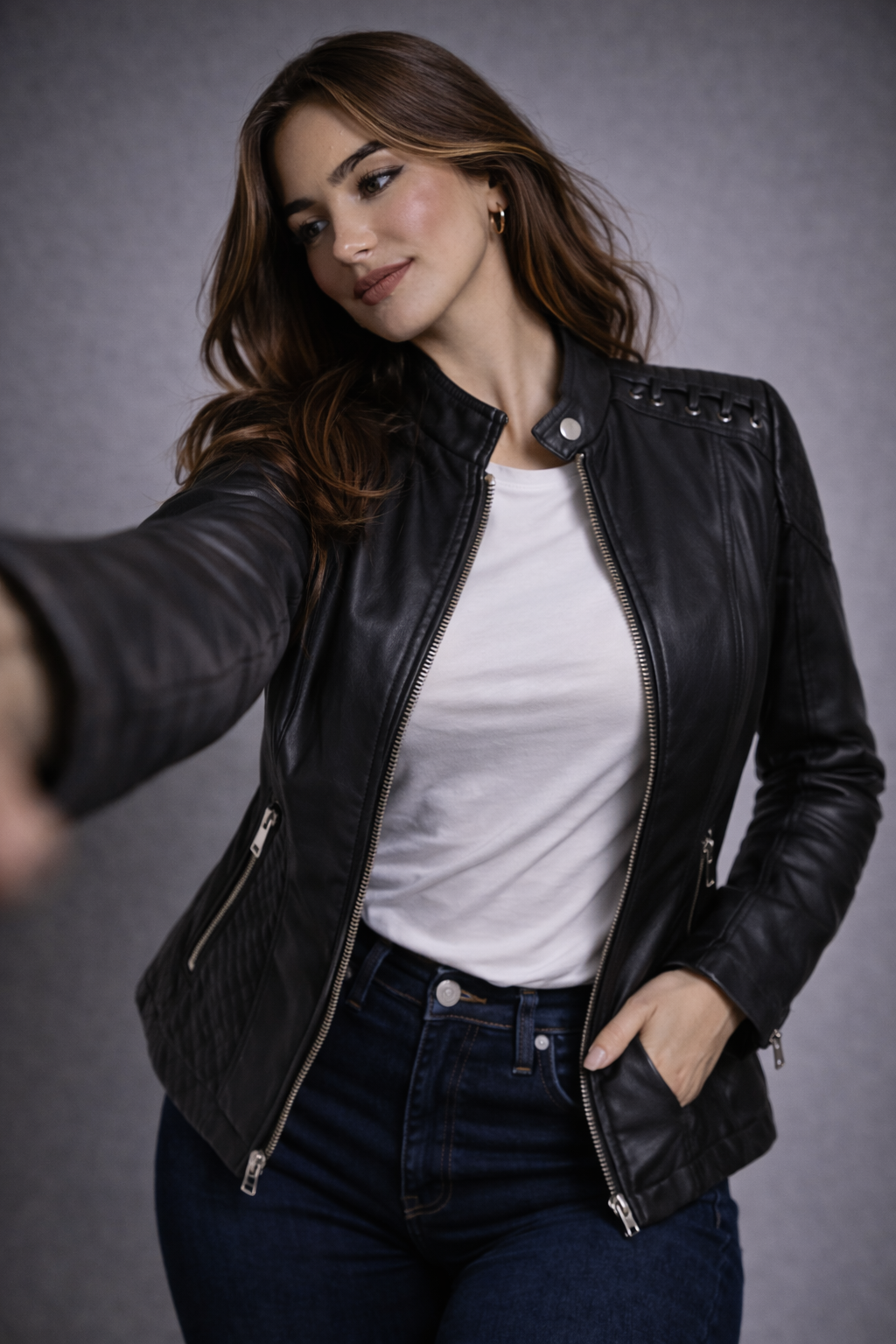 Women's Real Leather Quilted Biker Jacket – Voug