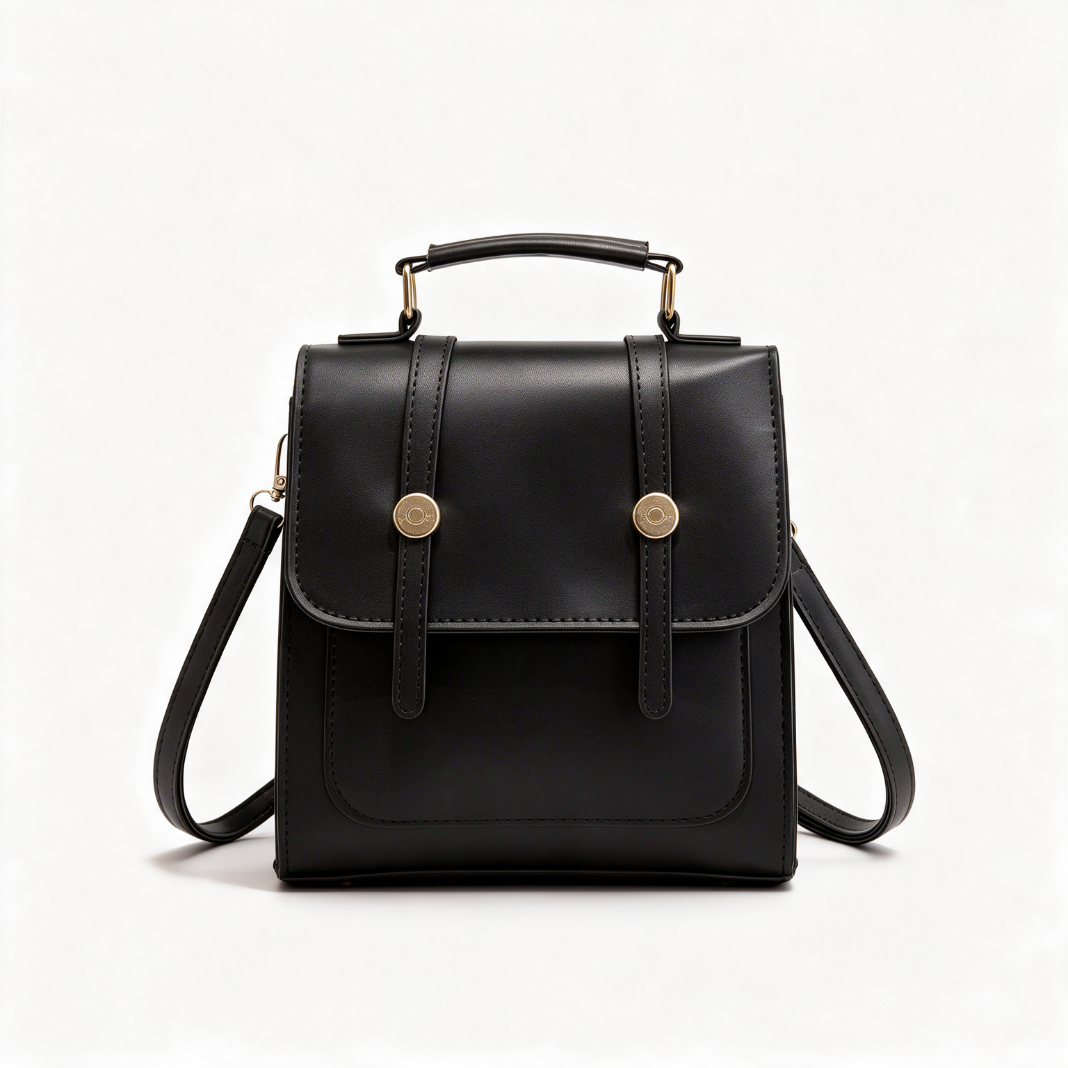 Women's Genuine Leather Mini Backpack - Poppy in Black - front view