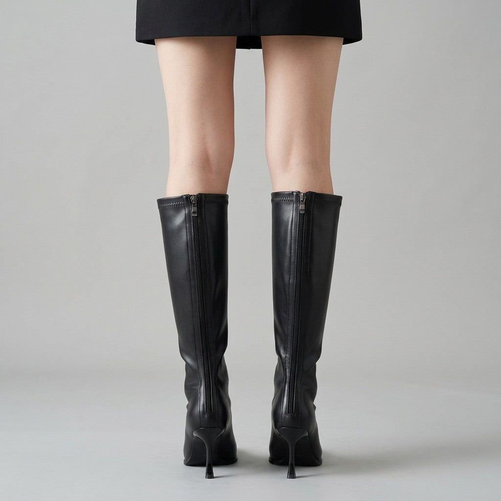 Back view of black Maribel boots showing the centre back zip