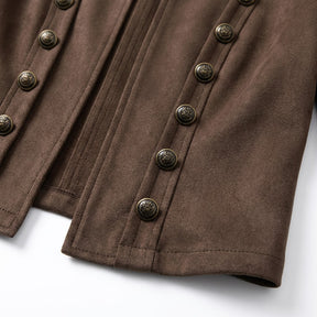 Close-up of the Elodie antique gold military buttons and pintuck seam
