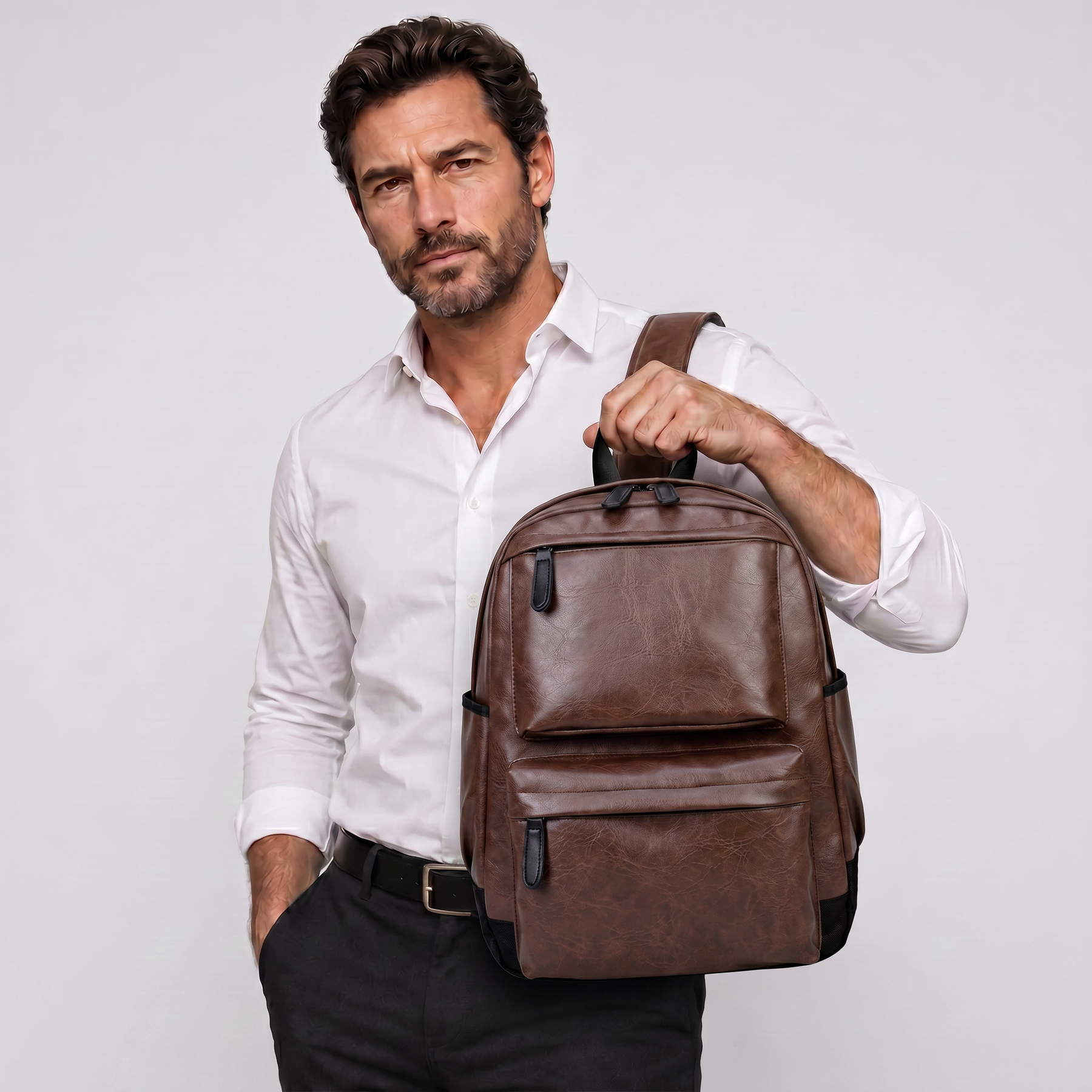 Men's Leather Backpack - Dusk