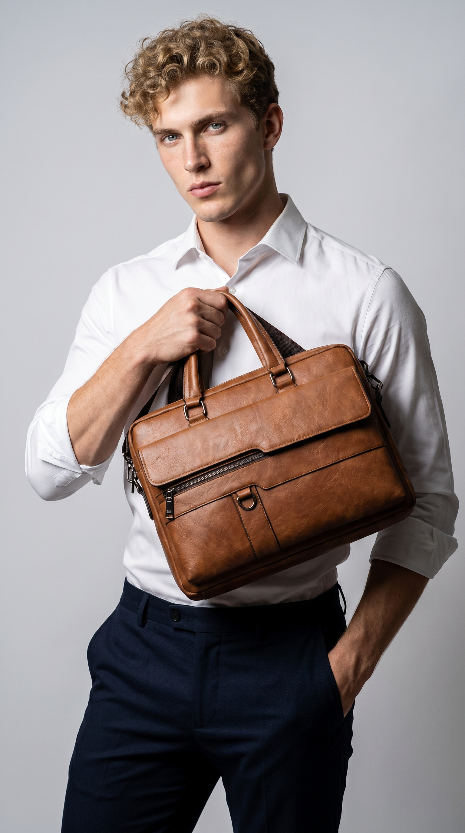 Men's Leather Briefcase - Rock
