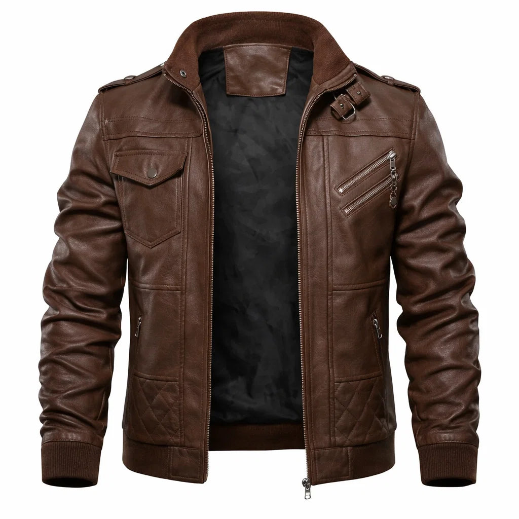 Men's Real Leather Bomber Jacket with Removable Hood – Leather Elegance