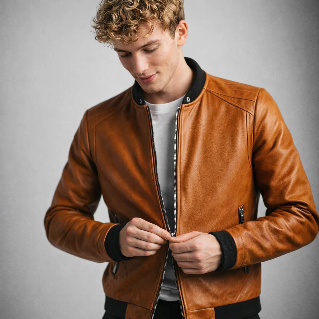 Men's Real Leather Slim Fit Biker Jacket – Donk