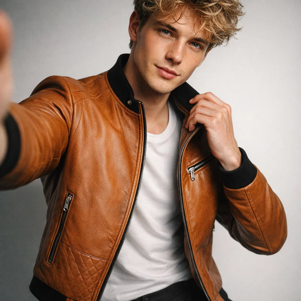 Men's Real Leather Slim Fit Biker Jacket – Donk