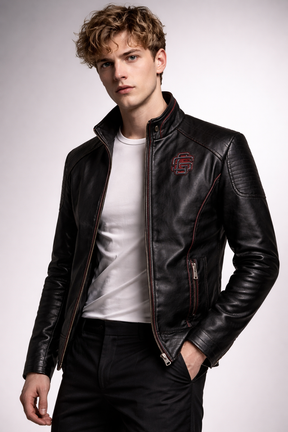 Men's Real Leather Slim Fit Biker Jacket – Raven