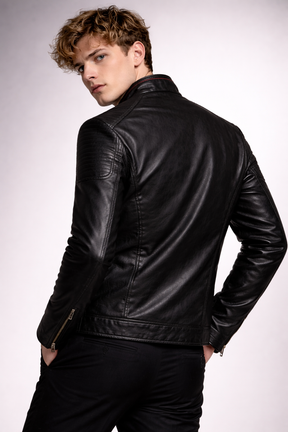 Men's Real Leather Slim Fit Biker Jacket – Raven