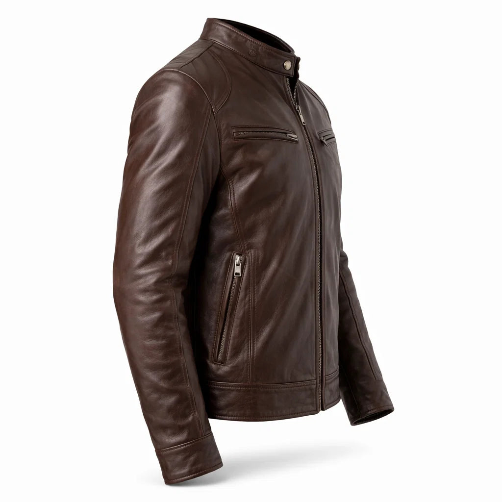Men's Real Leather Slim Fit Biker Jacket – Toppest