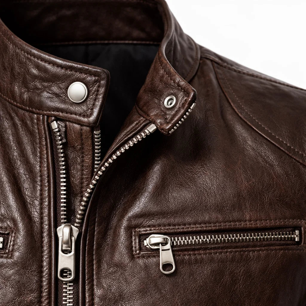 Men's Real Leather Slim Fit Biker Jacket – Toppest