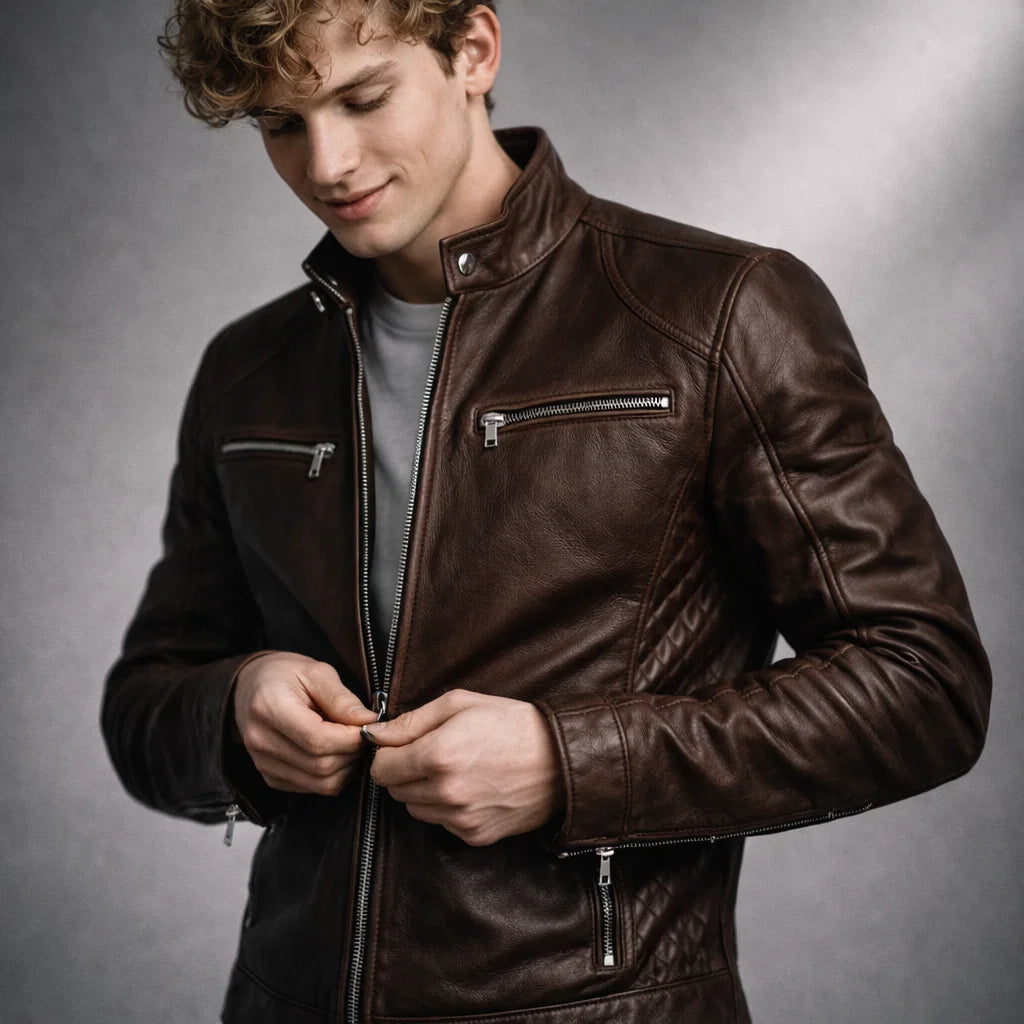 Men's Real Leather Slim Fit Biker Jacket – Toppest