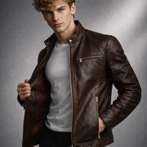 Men's Real Leather Slim Fit Biker Jacket – Toppest