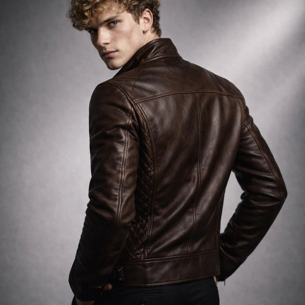 Men's Real Leather Slim Fit Biker Jacket – Toppest
