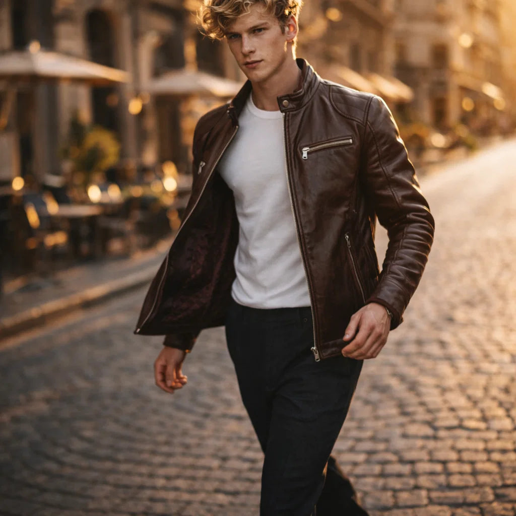 Men's Real Leather Slim Fit Biker Jacket – Toppest