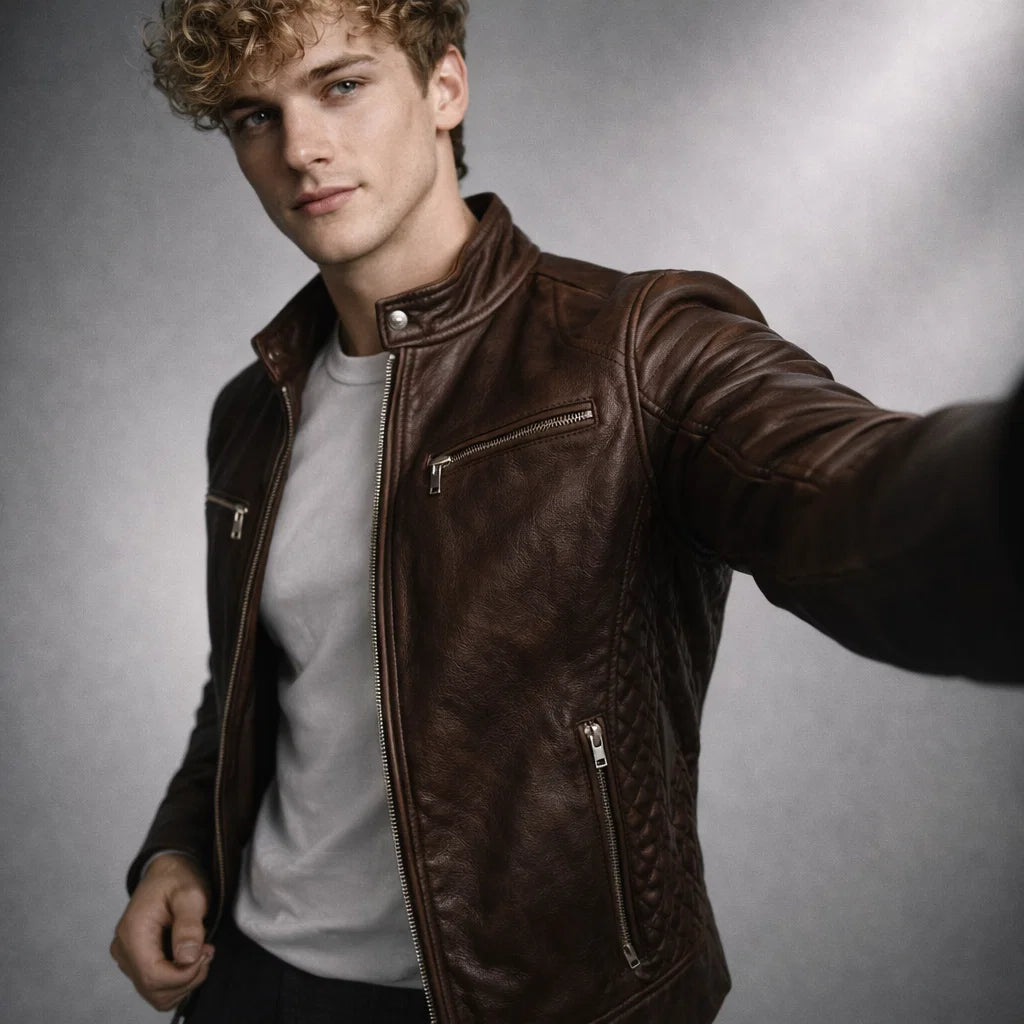 Men's Real Leather Slim Fit Biker Jacket – Toppest