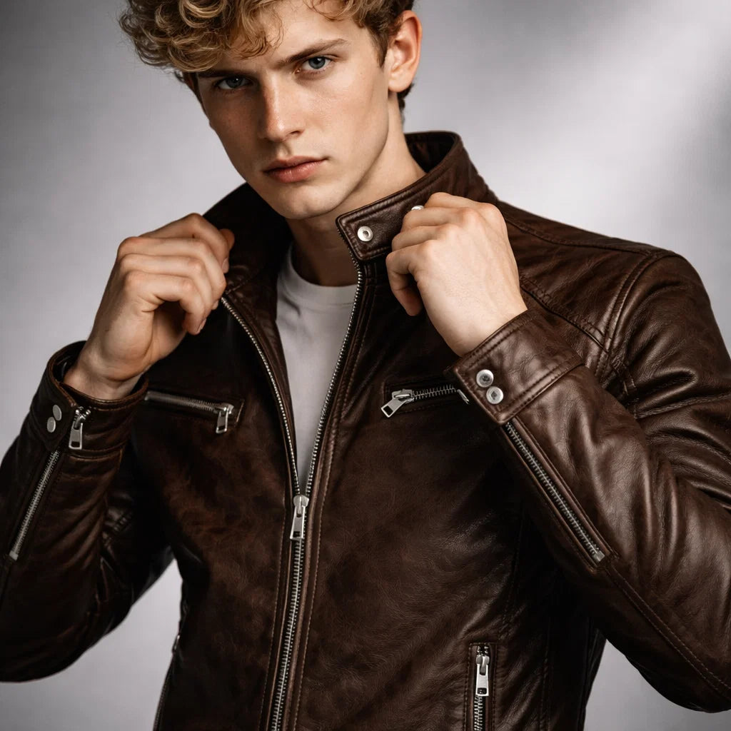 Men's Real Leather Slim Fit Biker Jacket – Toppest