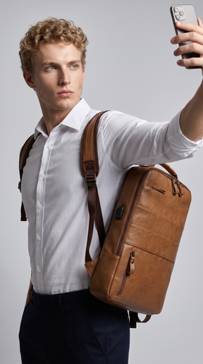 Men's Leather Backpack - Kaster
