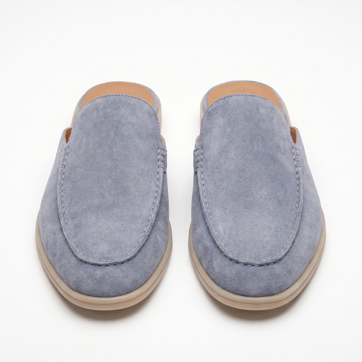 Men's Leather Baby Blue Suede Yacht Mules - Riviera Style