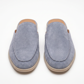Men's Leather Baby Blue Suede Yacht Mules - Riviera Style