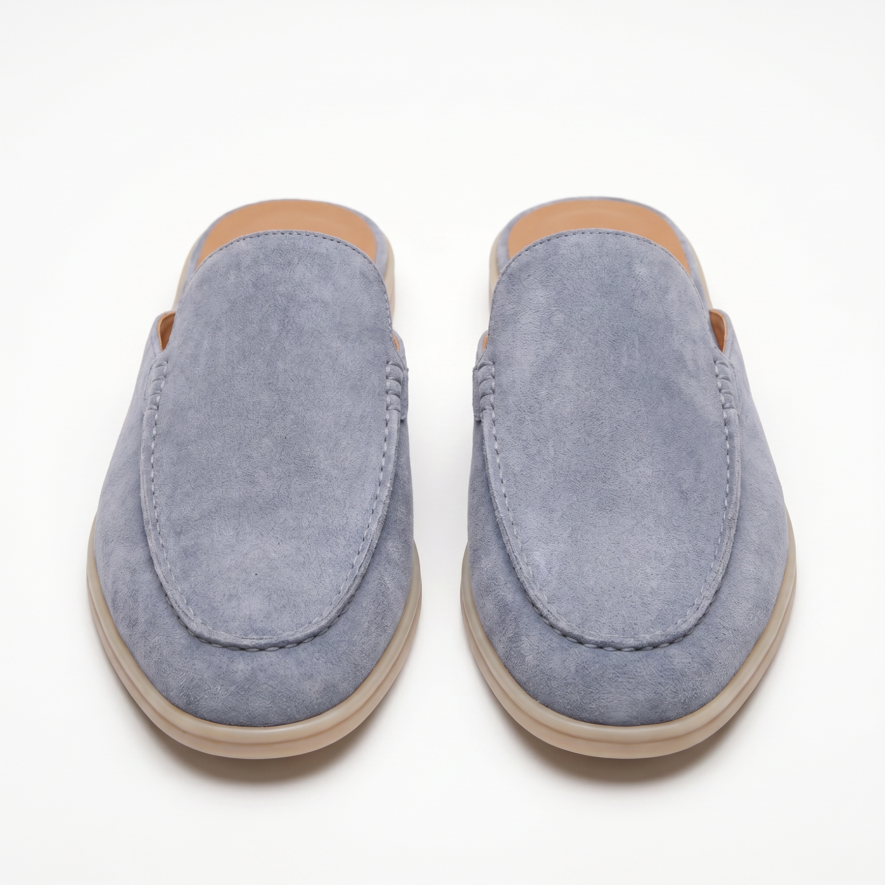Men's Leather Baby Blue Suede Yacht Mules - Riviera Style