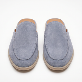Men's Leather Baby Blue Suede Yacht Mules - Riviera Style