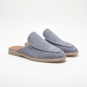 Men's Leather Baby Blue Suede Yacht Mules - Riviera Style