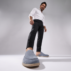 Men's Leather Baby Blue Suede Yacht Mules - Riviera Style