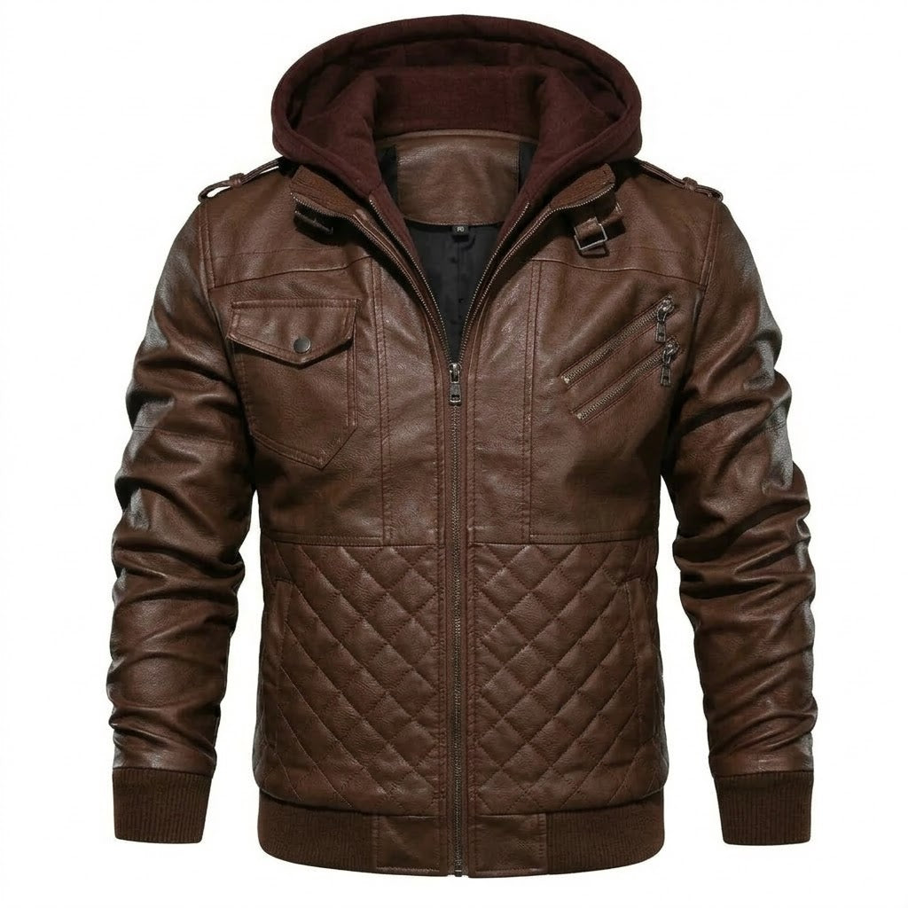 Men's Real Leather Bomber Jacket with Removable Hood – Leather Elegance
