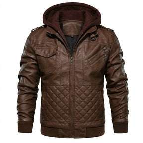 Men's Real Leather Bomber Jacket with Removable Hood – Leather Elegance
