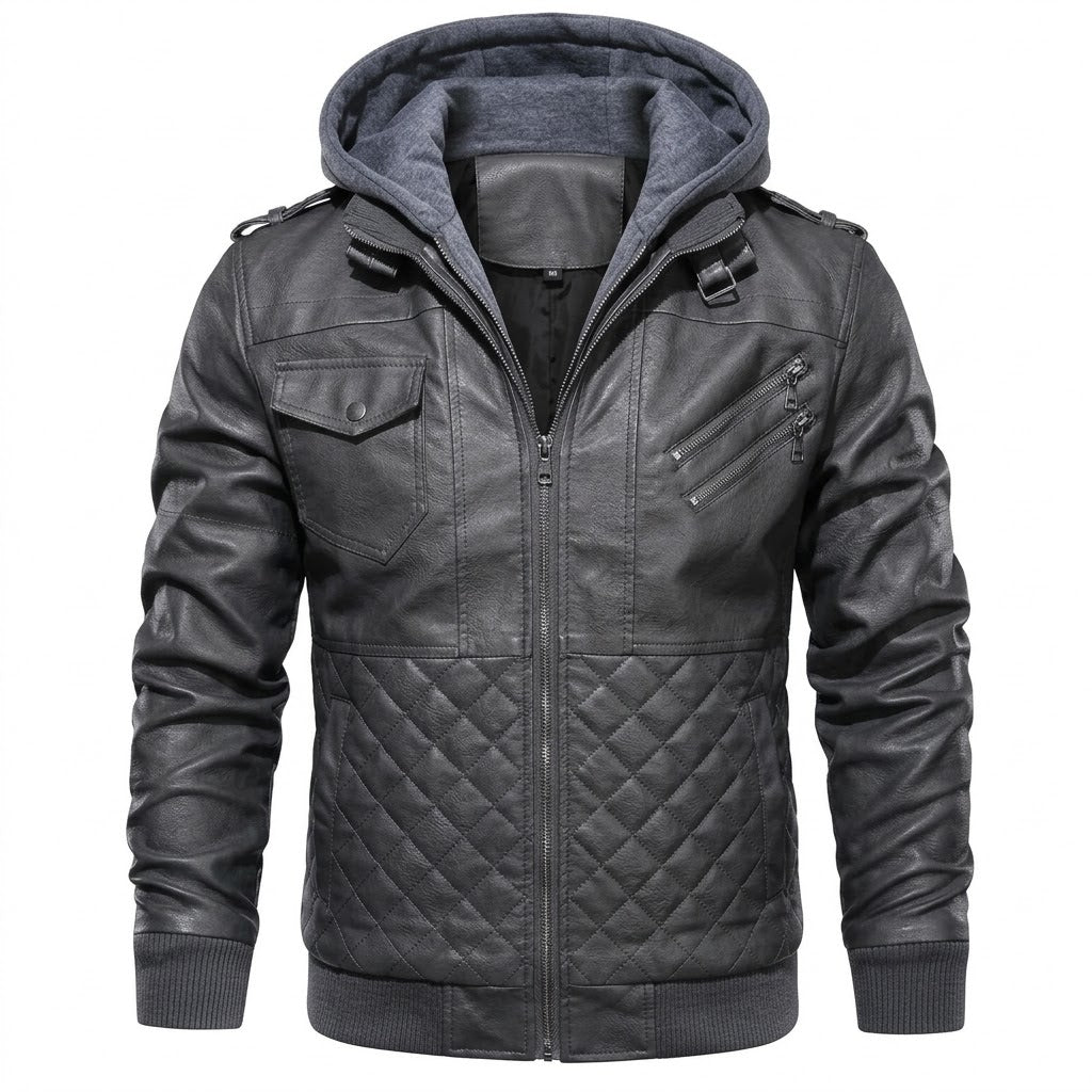Men's Real Leather Bomber Jacket with Removable Hood – Leather Elegance