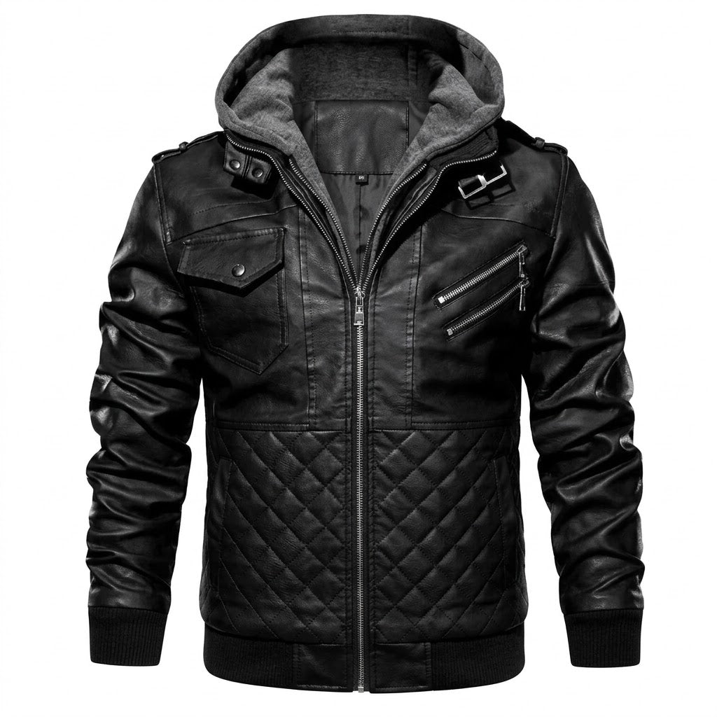 Men's Real Leather Bomber Jacket with Removable Hood – Leather Elegance
